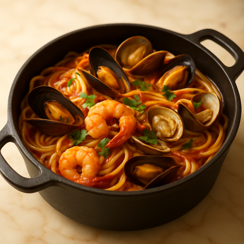 Cocotte de Spaghetti aux fruits de mer